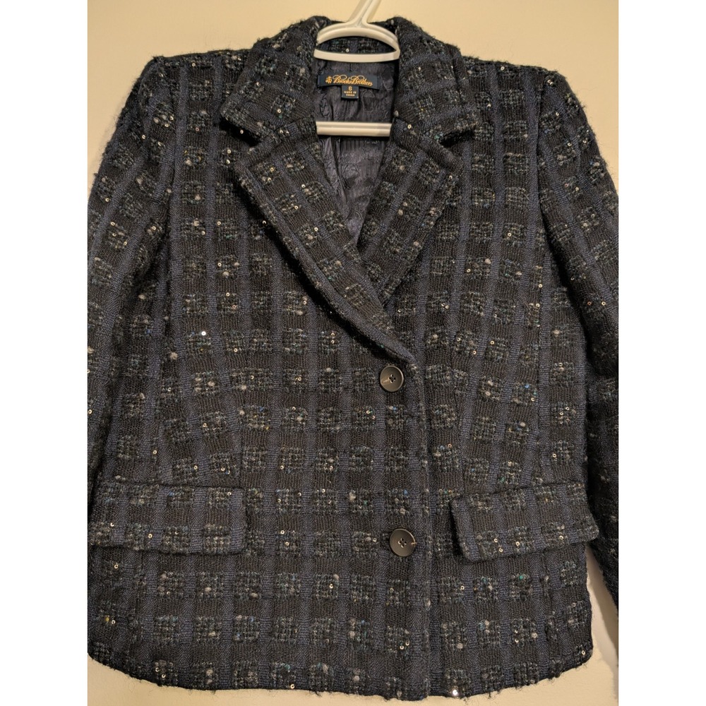 Brooks Brothers Womens Size 6 Blue Plaid Tweed Wool Blend Sparkle Blazer Jacket